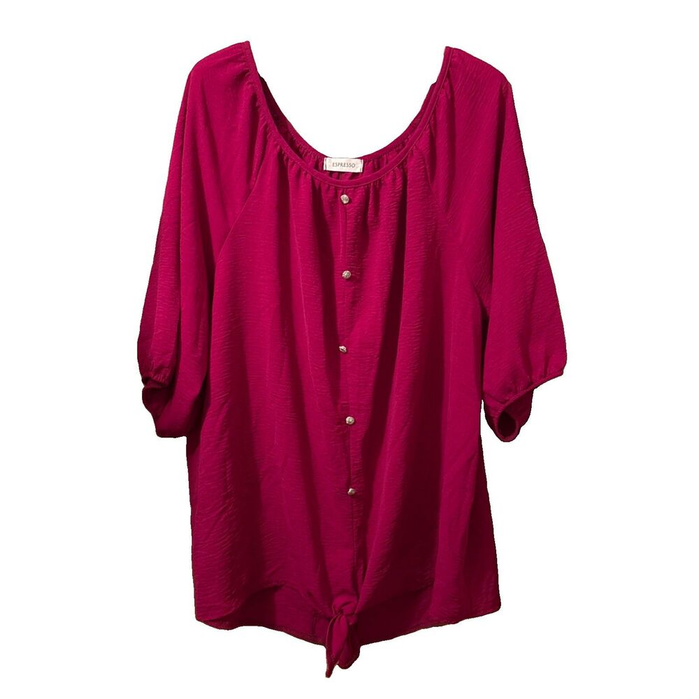 Women’s Espresso Fuschia Rayon 3/4 Sleeve Blouse Faux Button Up Size 3X